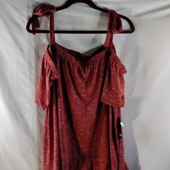 NWT A.N.A‎ Tie Cold Shoulder Ruffle Top Blouse A New Approach Red Womens Size L - Picture 1 of 7
